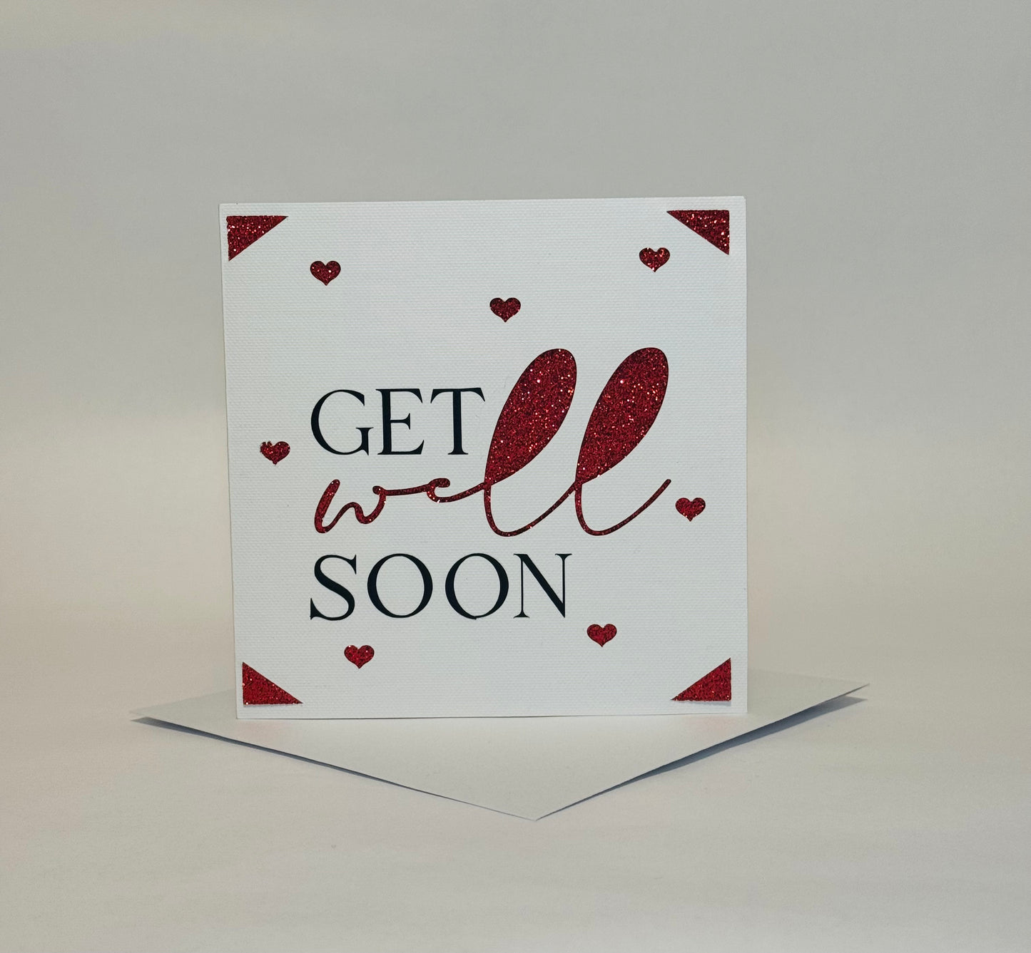 Get Well Soon Red Glitter card