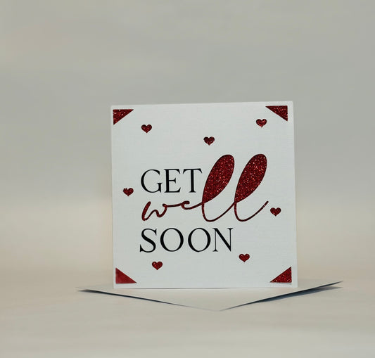Get Well Soon Red Glitter card