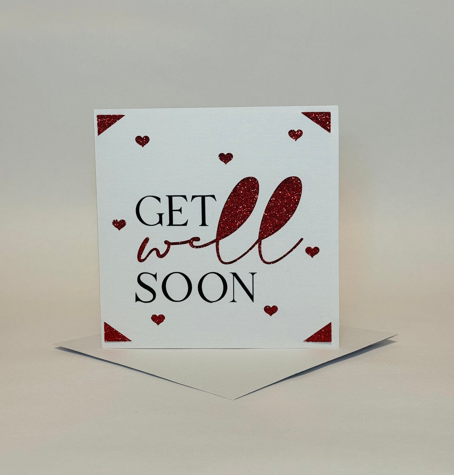 Get Well Soon Red Glitter card
