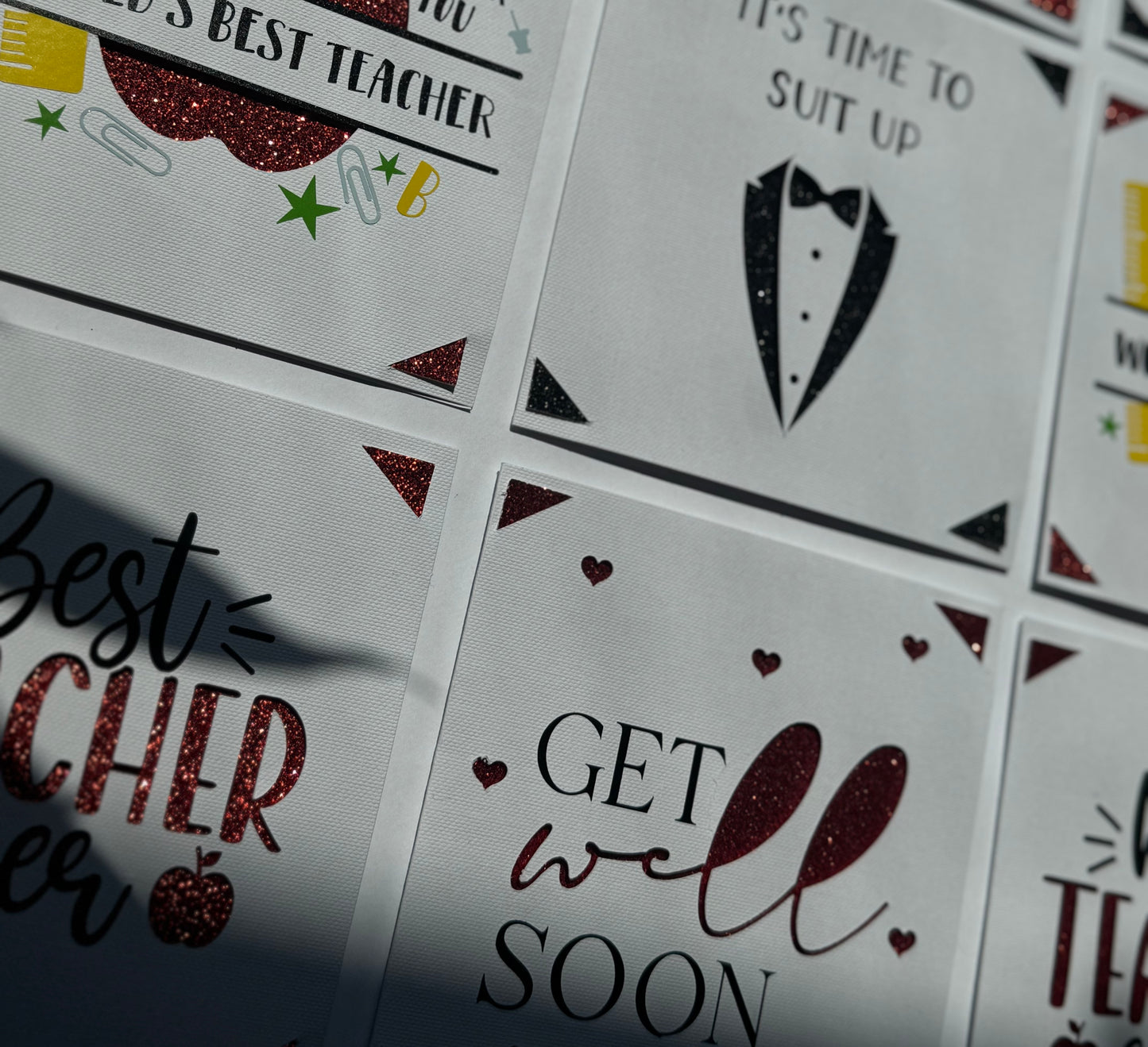 Get Well Soon Red Glitter card