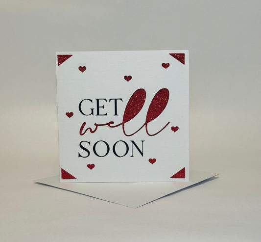 Get Well Soon Red Glitter card